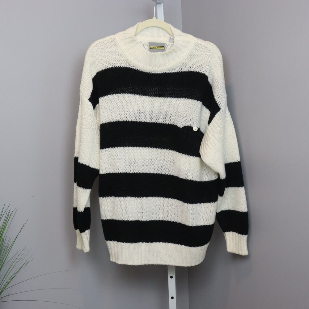Vintage Diana Marco Black & White Striped Sweater | Size 20W / 40